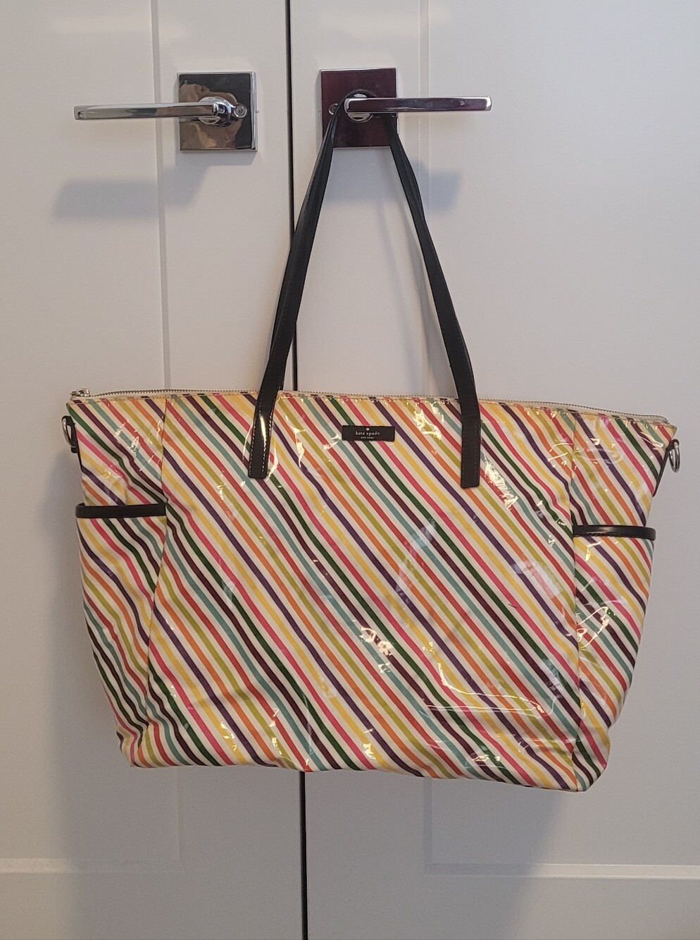 Kate Spade Striped Multicolor Tote Bag with Black Handles
